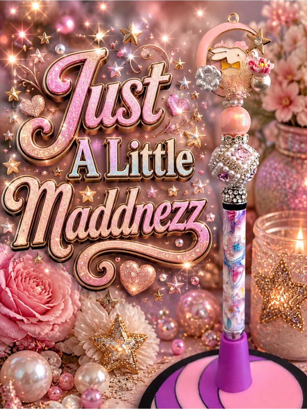 Decorative Pink Beaded Pen with Stand